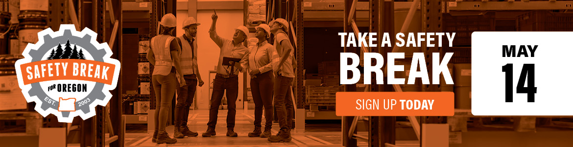 Group of workers in a safety meeting. Sign up today to take a safety break May 14, 2025.