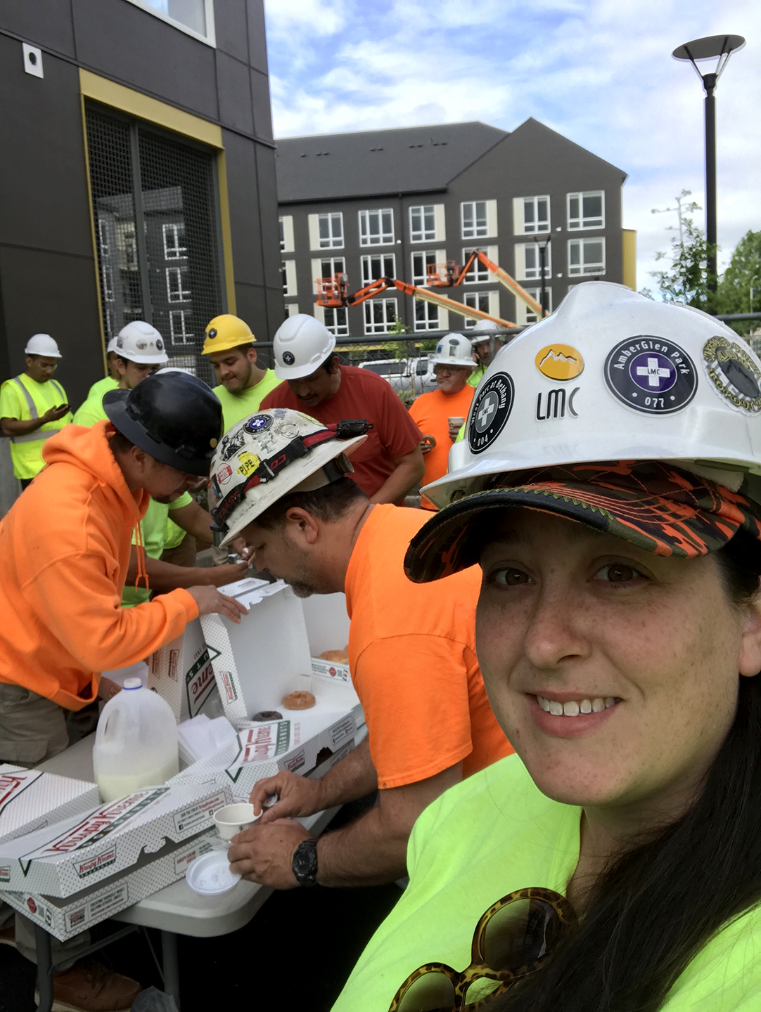 Photo of LMC Construction employees gathered for breakfast